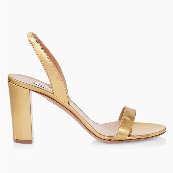 Aquazzura So Nude Block Heel Size 38 Metallic Gold - Picture 2 of 10